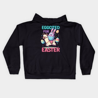 Eggcited For Easter Eggs Bunny Riding Llama Funny Kids Hoodie